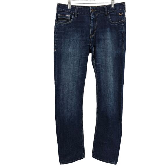 Flying Machine Mens size 34X32 Slim Tapered Michael Denim Blue Jeans Fading Mid - Picture 1 of 8
